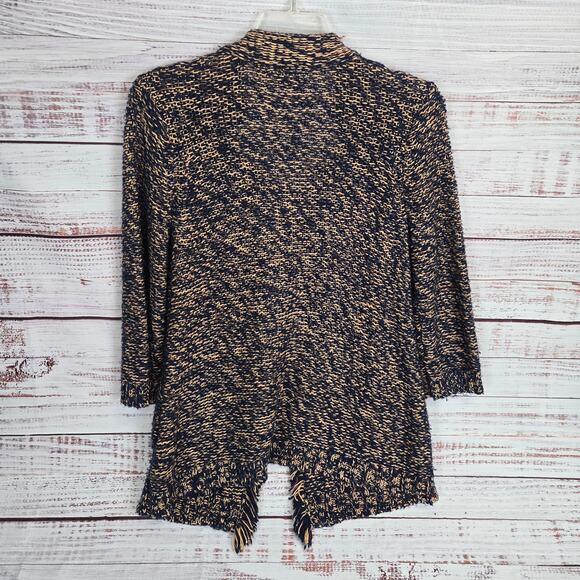 Anthropologie Sparrow Knit Cardigan M Navy Tan Fringe Boho Sweater with Pockets - Picture 4 of 13